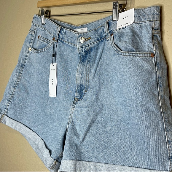 Topshop Roll Cuff Denim Mom Shorts Sz 14 - Picture 4 of 7